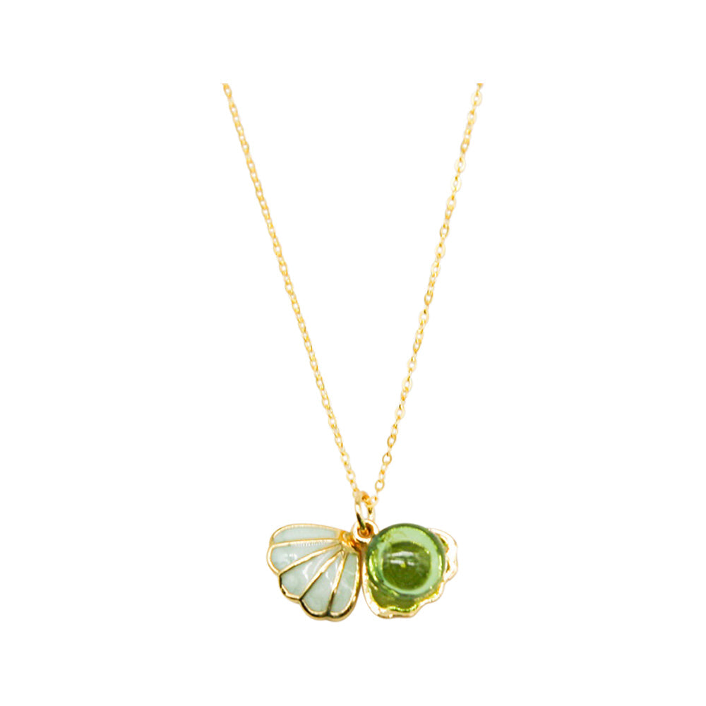 Amrita Court Aroma Necklace Gold Plated Green Shell Electric Lime (Light Green) + Purify Essential Oil 10ml Pk SELL THROUGH