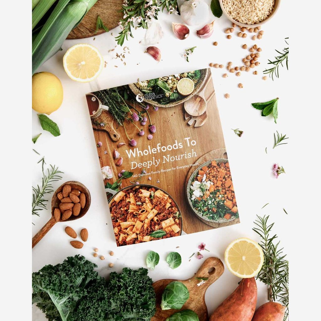 Nutra Organics Book Bundle (Wholefoods To Deeply Nourish Recipe Book by Nutra Organics & POS) Pack