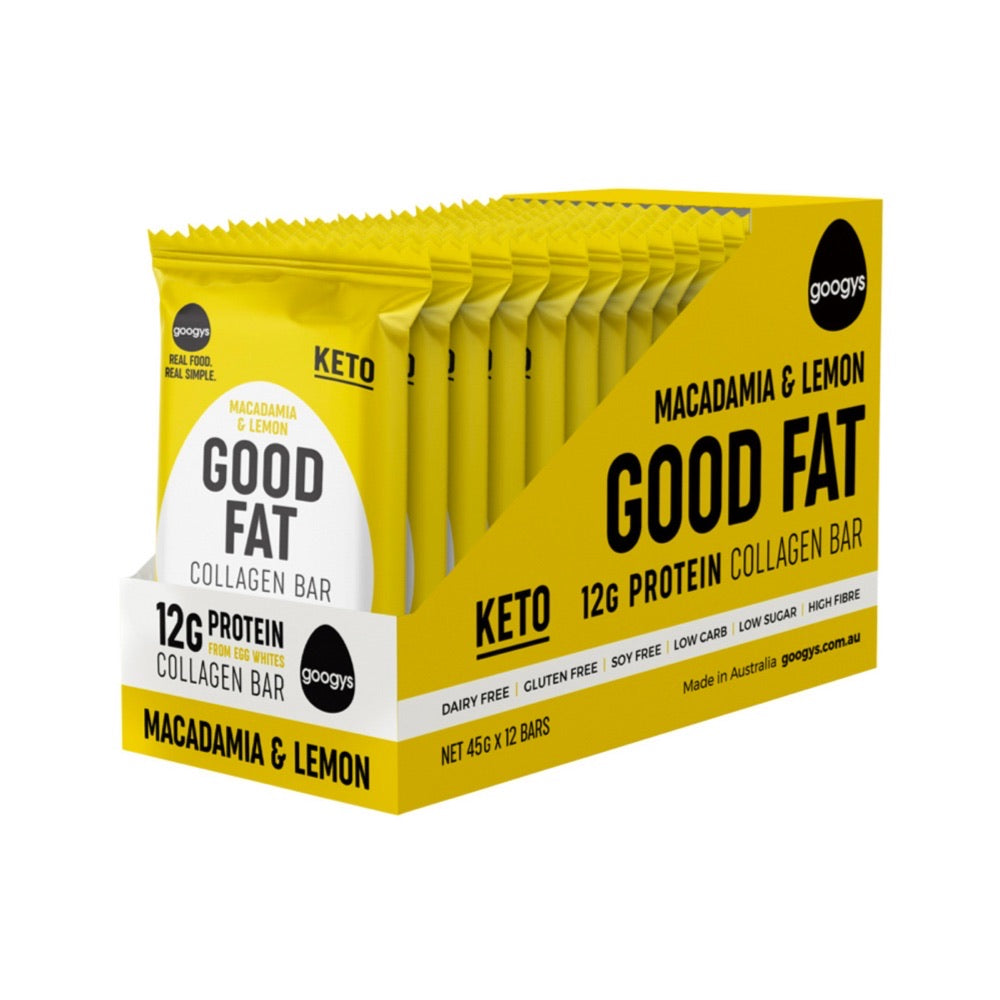 Googys Googys Good Fat Collagen Bar Macadamia & Lemon 45g x 12 Display
