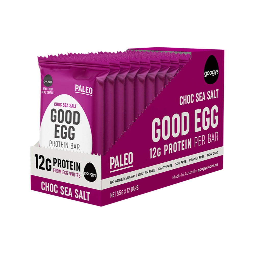 Googys Googys Good Egg Protein Bar Choc Sea Salt 55g x 12 Display