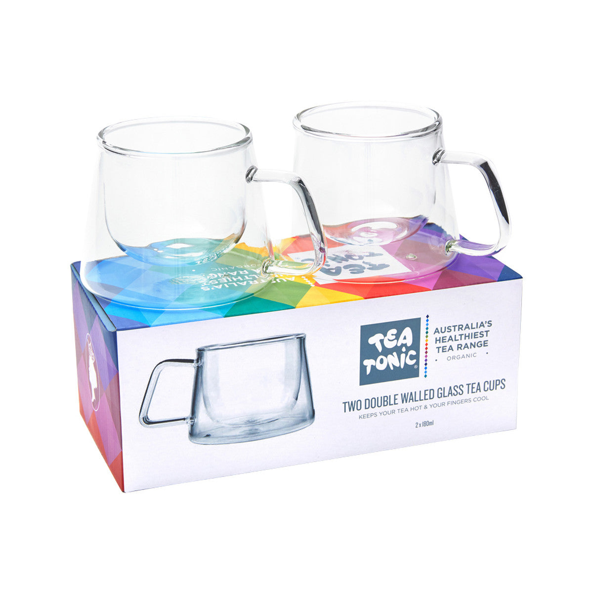 Tea Tonic Tea Tonic (Tea for Two) Double Walled Glass Tea Cup Square Handle x 2 Pack