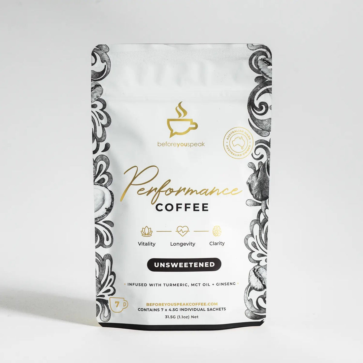 Beforeyouspeak Before You Speak Performance Coffee Unsweetened 4.5g x 7 Pack