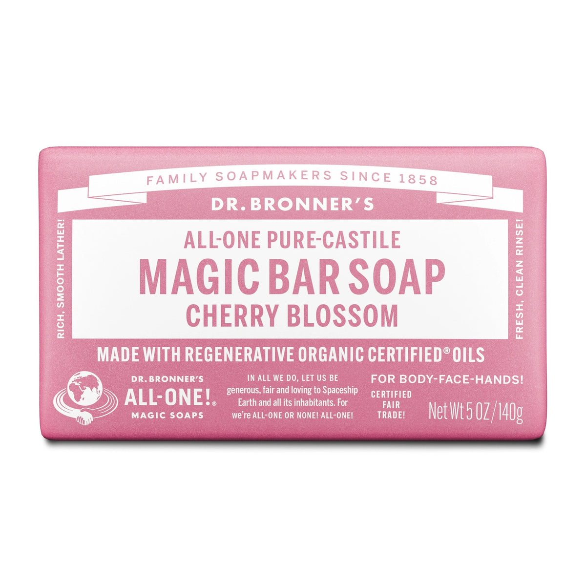 Dr Bronners DR. BRONNERS ALL-ONE PURE-CASTILE MAGIC BAR SOAP CHERRY BLOSSOM 140G