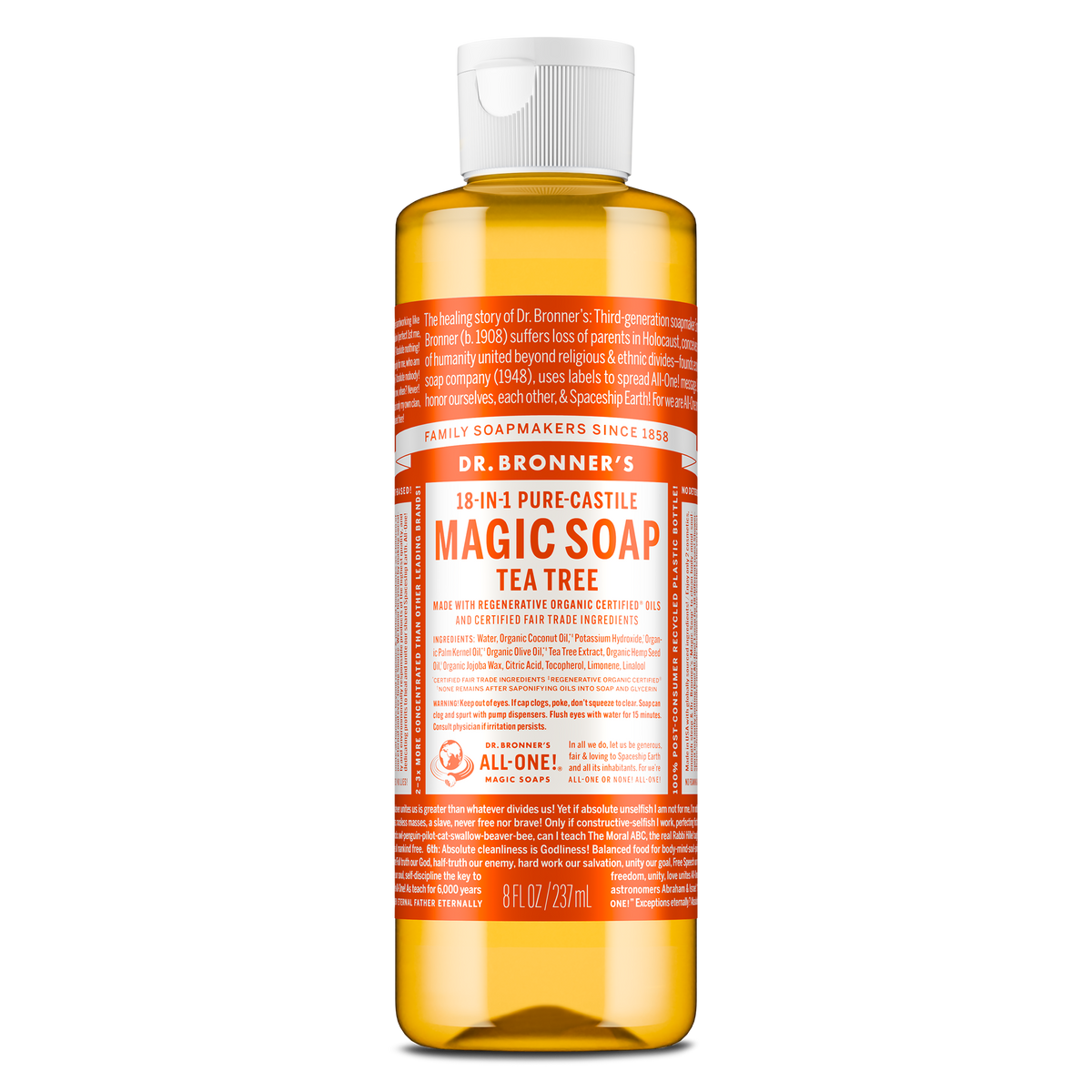 Dr Bronners DR. BRONNERS PURE-CASTILE MAGIC SOAP LIQUID (18-IN-1) TEA TREE 237ML
