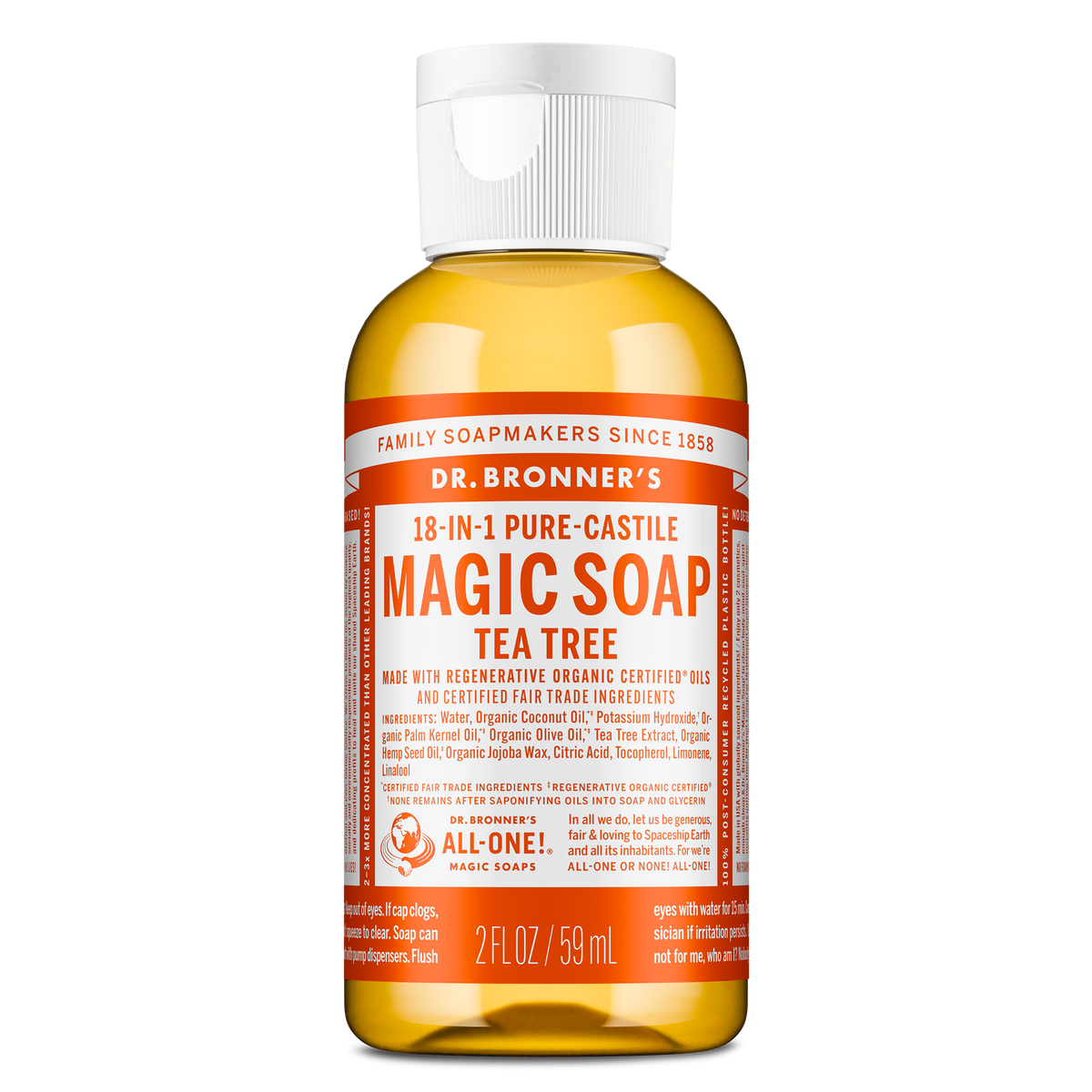 Dr Bronners DR. BRONNERS PURE-CASTILE MAGIC SOAP LIQUID (18-IN-1) TEA TREE 59ML