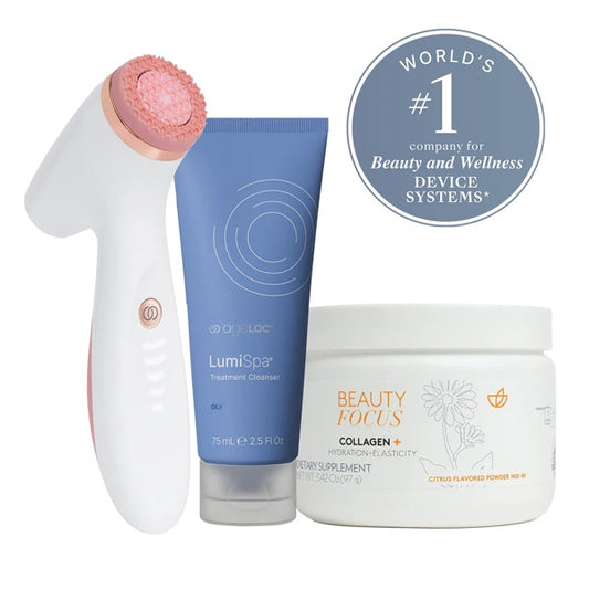 ageLOC® LumiSpa® iO (Rose Gold) & Beauty Focus® Collagen+ Better Together Kit - Oily