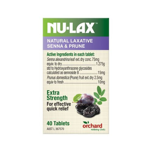 Nulax Nu-Lax Natural Laxative Extra Strength Senna & Prunes 40t