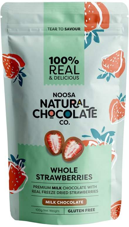 Noosa Noosa Natural Chocolate Co. Milk Chocolate Whole Strawberries 100g