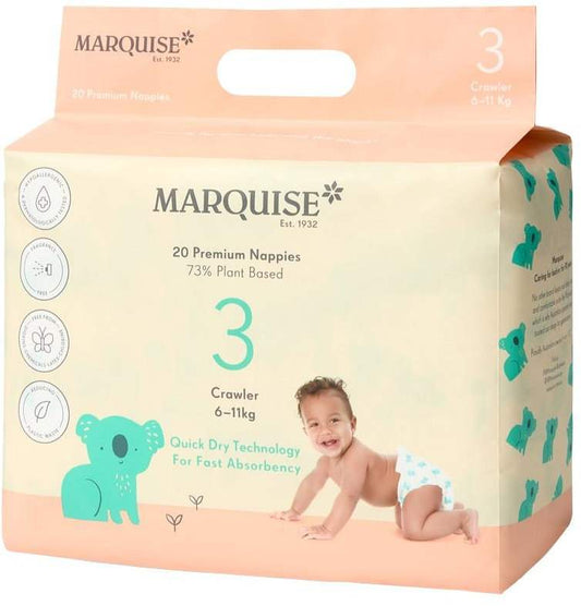 Marquise Marquise Premium Nappies (73% Plant Based) Crawler Size 3 (6-11kg) x 20 Pack