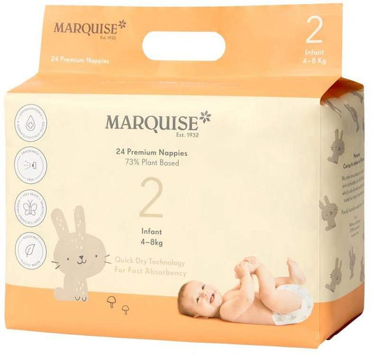 Marquise Marquise Premium Nappies (73% Plant Based) Infant Size 2 (4-8kg) x 24 Pack