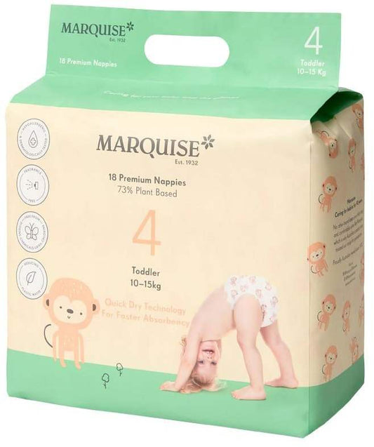 Marquise Marquise Premium Nappies (73% Plant Based) Toddler Size 4 (10-15kg) x 18 Pack