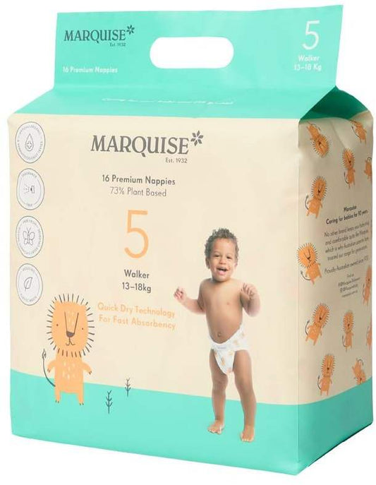 Marquise Marquise Premium Nappies (73% Plant Based) Walker Size 5 (13-18kg) x 16 Pack
