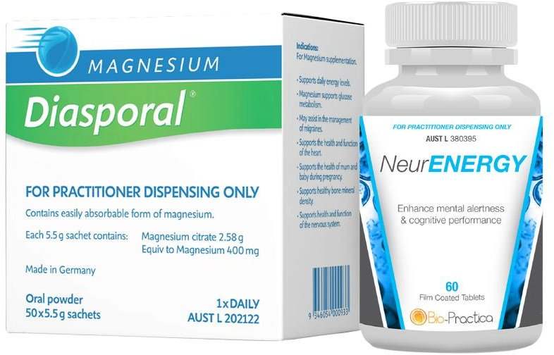 Magnesium Diasporal BIOPRACTICA BRAIN COMBO PACK (CONTAINS: MAGNESIUM DIASPORAL 5.5G X 50 SACHETS + NEURENERGY 60T)