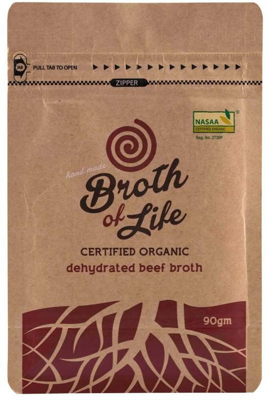 Broth Of Life BROTH OF LIFE ORGANIC DEHYDRATED BEEF BROTH REFILL SATCHEL 90G SELL THROUGH