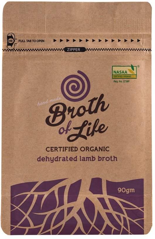 Broth Of Life BROTH OF LIFE ORGANIC DEHYDRATED LAMB BROTH REFILL SATCHEL 90G SELL THROUGH