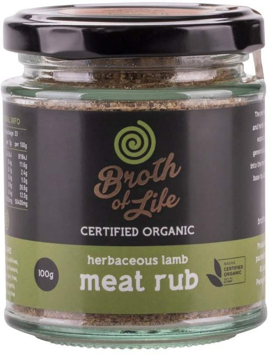 Broth Of Life BROTH OF LIFE ORGANIC MEAT RUB HERBACEOUS LAMB 100G SELL THROUGH