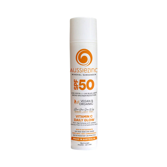 AUSSIEZINC MINERAL SUNSCREEN VITAMIN C DAILY GLOW SPF50 LIGHT TINT 100G