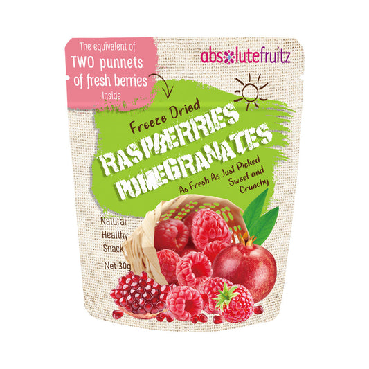 ABSOLUTEFRUITZ FREEZE DRIED RASPBERRIES POMEGRANATES 30G