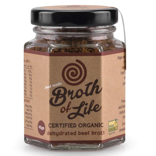 Broth Of Life BROTH OF LIFE ORGANIC DEHYDRATED BEEF BROTH JAR 45G SELL THROUGH