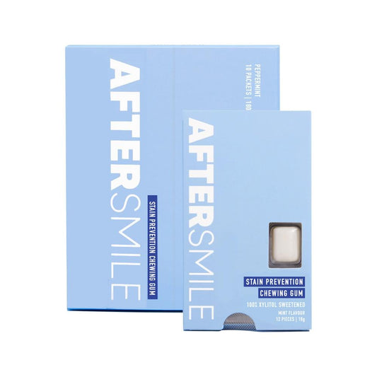 Aftersmile Xylitol Oral Care Chewing Gum (Stain Prevention) Peppermint 12 Piece Sleeve x 10 Display
