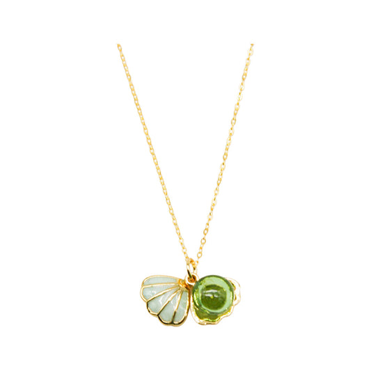 Amrita Court Aroma Necklace Gold Plated Green Shell Electric Lime (Light Green) + Purify Essential Oil 10ml Pk SELL THROUGH
