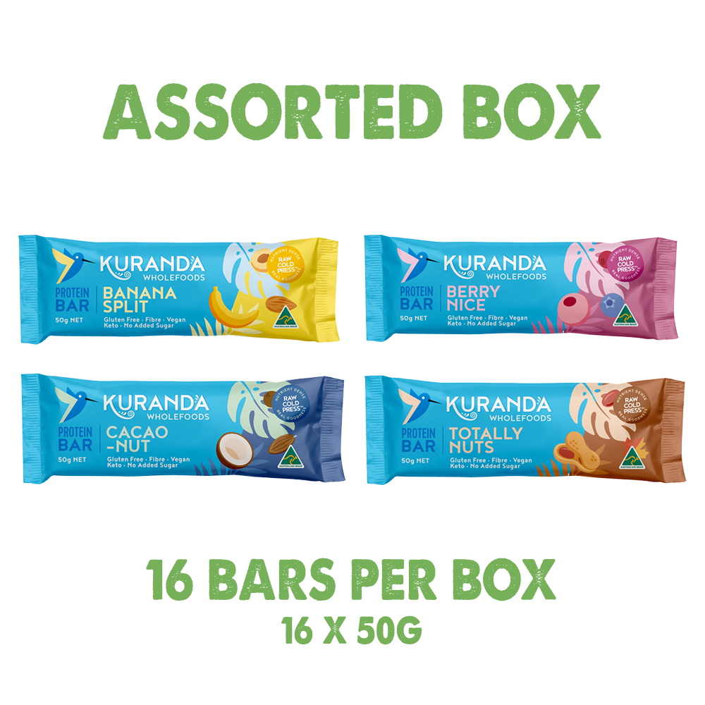 Kuranda Wholefoods Gluten Free Protein Bars Mixed 50g x 16 Display (contains: 4 of each flavour)