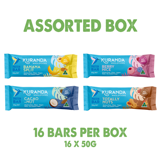 Kuranda Wholefoods Gluten Free Protein Bars Mixed 50g x 16 Display (contains: 4 of each flavour)