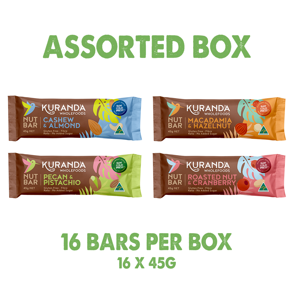 Kuranda Wholefoods Gluten Free Nut Bars Mixed 45g x 16 Display (contains: 4 of each flavour)