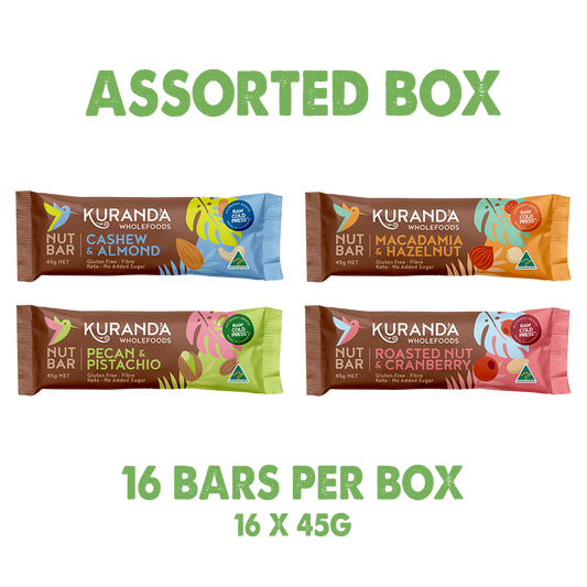 Kuranda Wholefoods Gluten Free Nut Bars Mixed 45g x 16 Display (contains: 4 of each flavour)