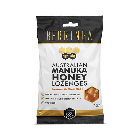 Berringa Berringa Australian Manuka Honey Lozenges Lemon & Menthol (made with MGO 900+) x 30 Pack (150g)