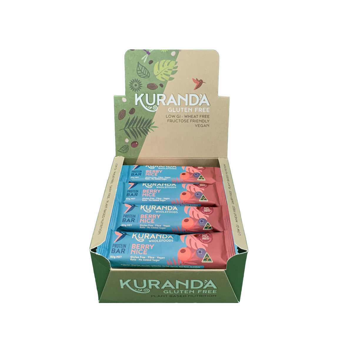 Kuranda Wholefoods Gluten Free Protein Bars Berry Nice 50g x 16 Display