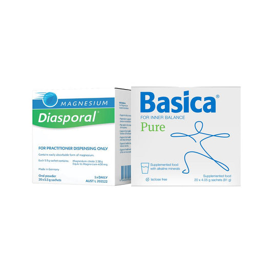 BIOPRACTICA ESSENTIAL MINERALS PACK SMALL (CONTAINS: BASICA PURE 4.05G X 20 + MAGNESIUM DIASPORAL 5.5G X 20)