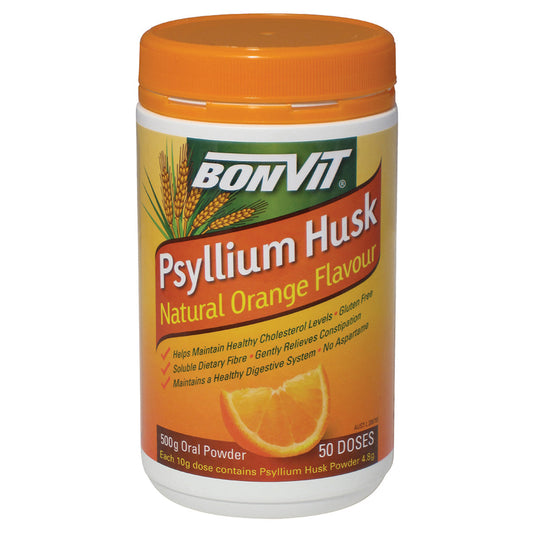 Bonvit Bonvit Psyllium Husk Natural Orange Flavour Oral Powder 500g