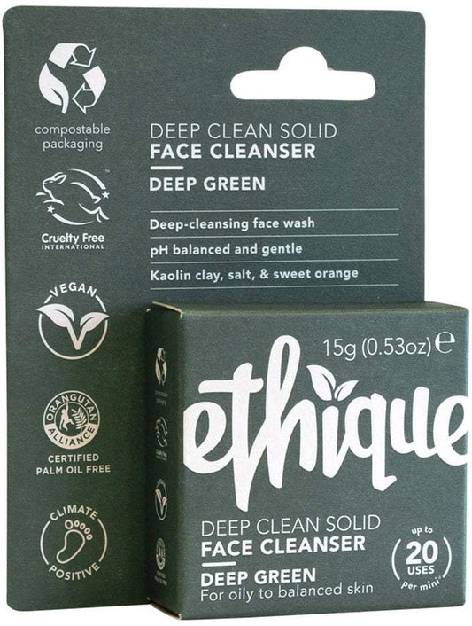 Ethique Ethique Bar Face Cleanser Deep Clean Solid Deep Green (For Oily To Balanced) 15g SELL THROUGH