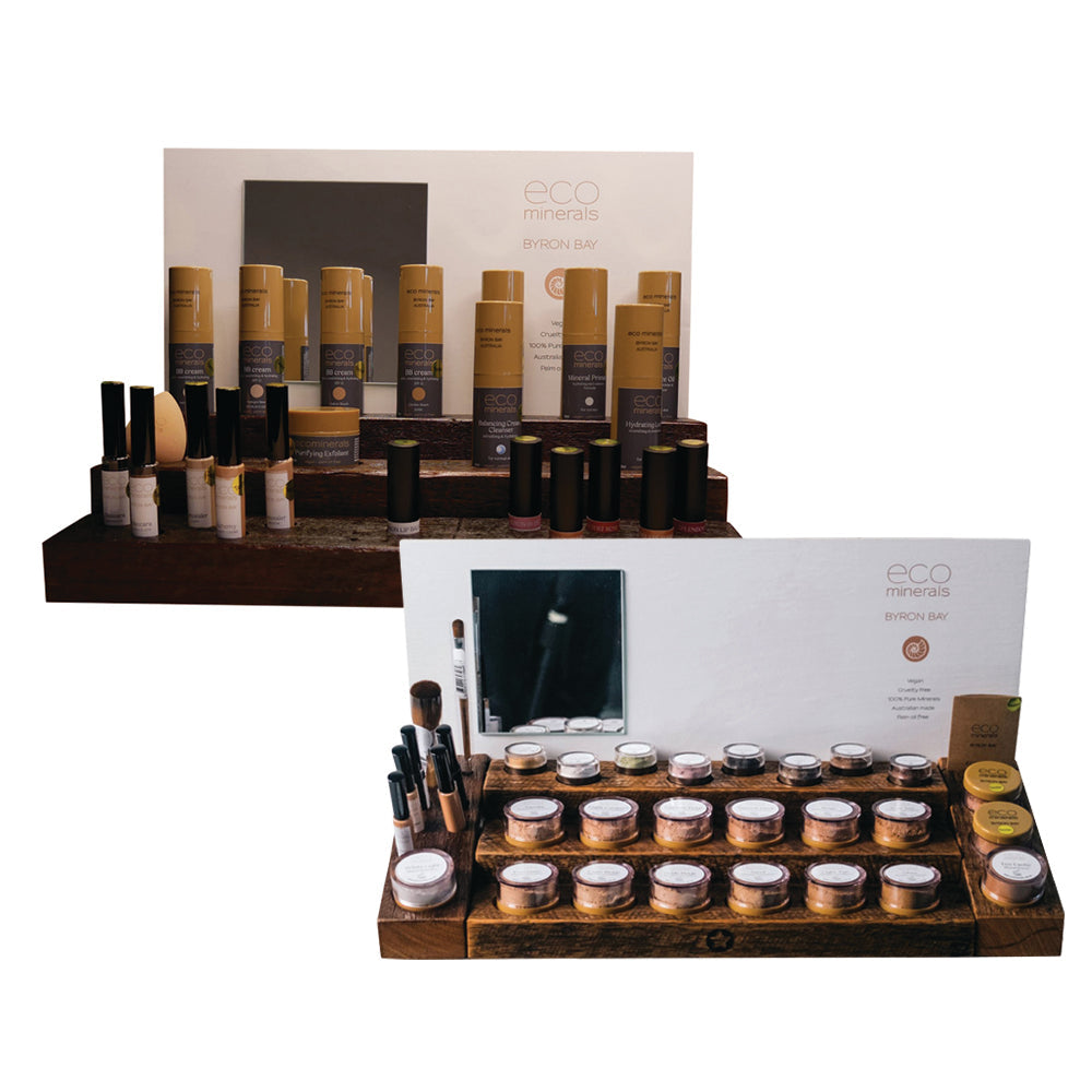 Eco Minerals Complete Counter Display Stands x 2 (contains: Creams + Assorted Stand and Powders + Assorted Stand)
