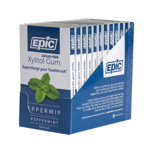 Epic Xylitol (Sugar-Free) Gum Peppermint 12 Piece Blister Pack x 12 Display