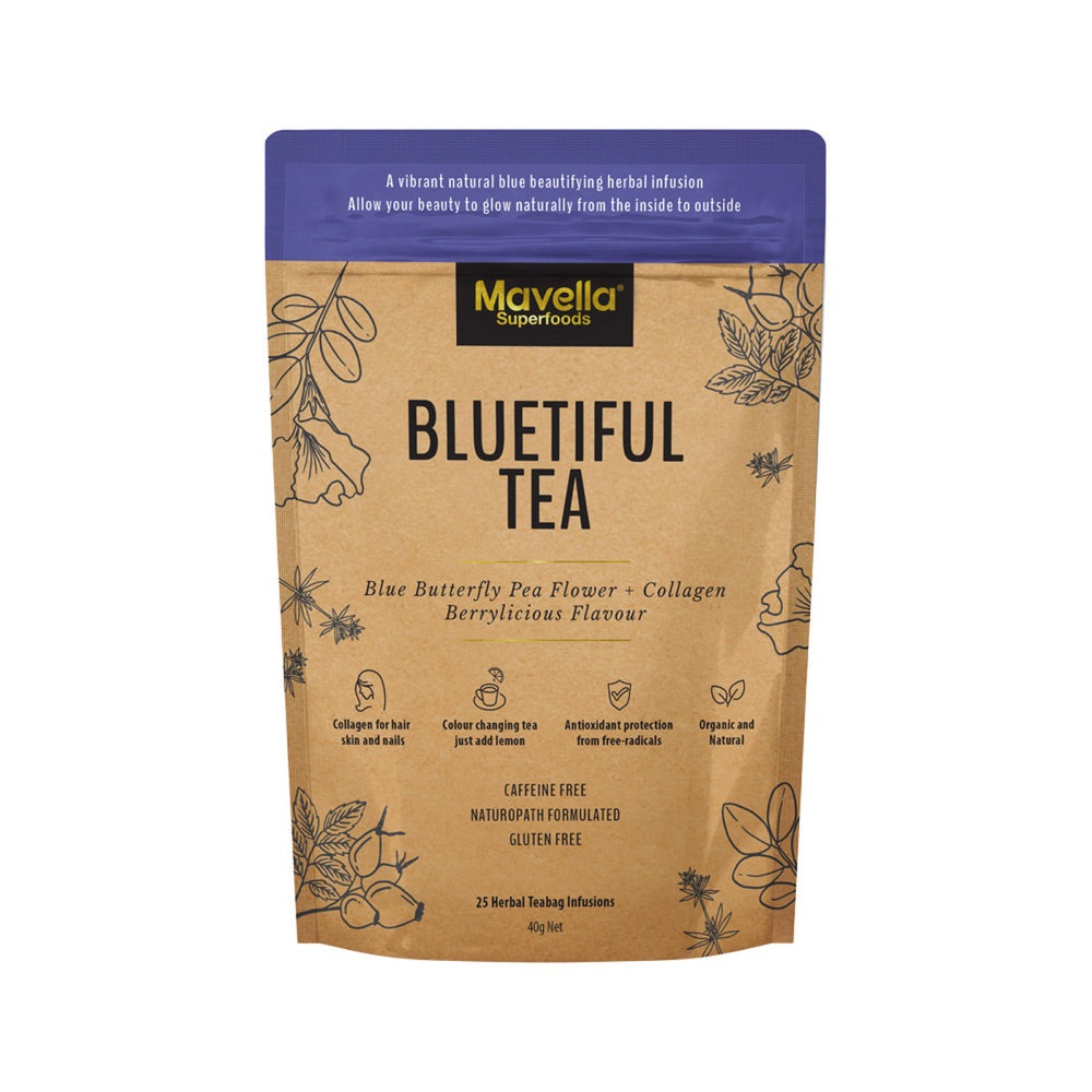Mavella Mavella Superfoods Bluetiful Tea Blue Butterfly Pea Flower + Collagen Berrylicious Flavour x 25 Tea Bags
