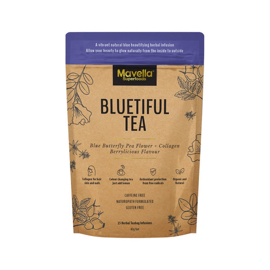 Mavella Mavella Superfoods Bluetiful Tea Blue Butterfly Pea Flower + Collagen Berrylicious Flavour x 25 Tea Bags