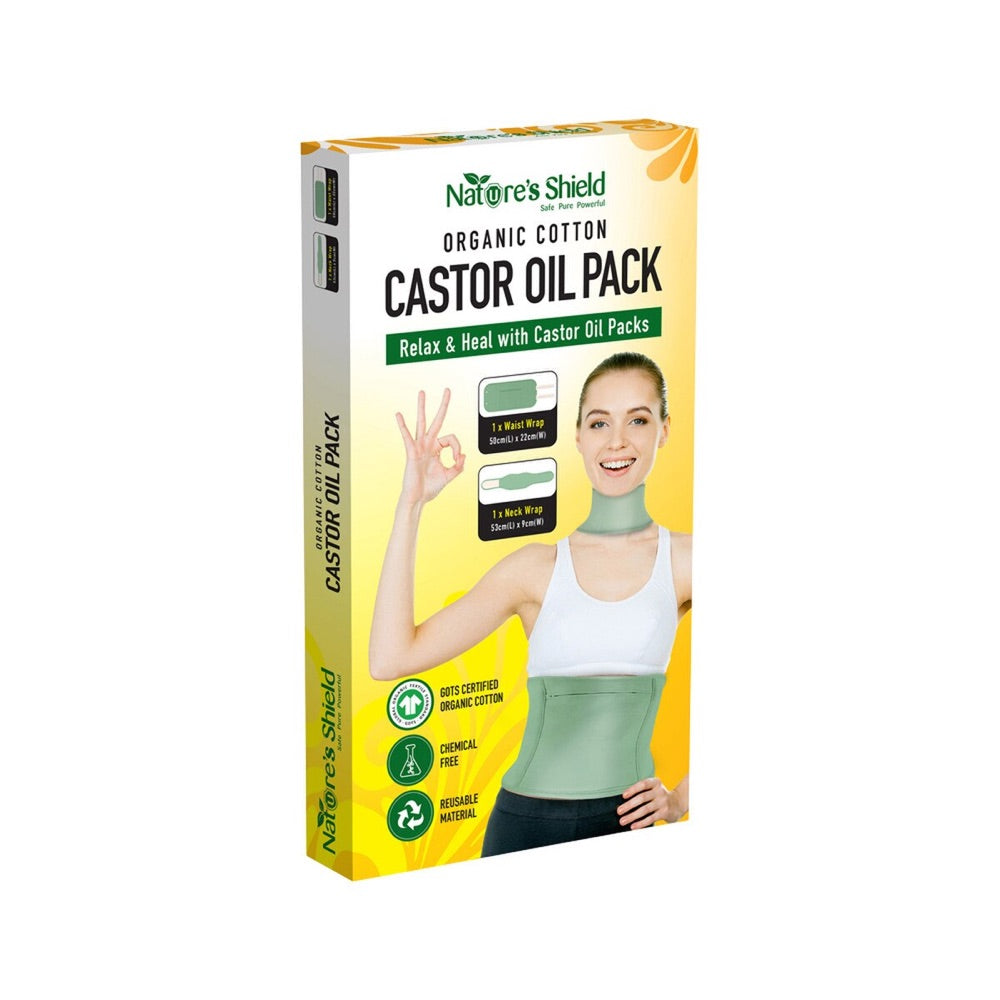 Natures Shield Natures Shield Organic Cotton Castor Oil Pack Waist Wrap (50cm x 22cm) + Neck Wrap (53cm x 9cm)