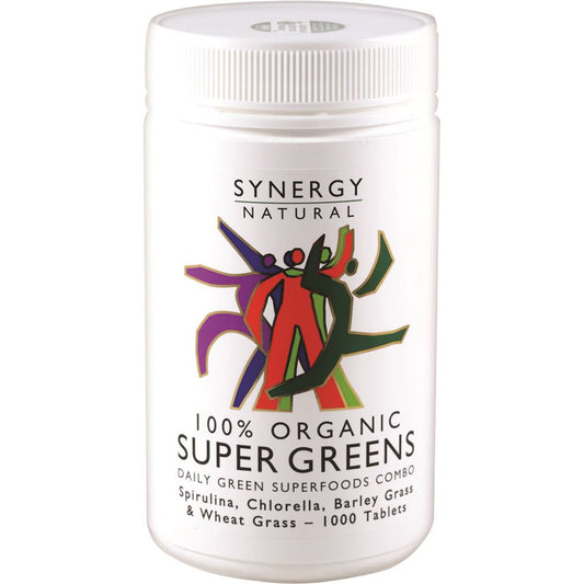 Synergy Natural Synergy Natural Organic Super Greens (Spirulina Chlorella Barley Grass & Wheat Grass) 1000t