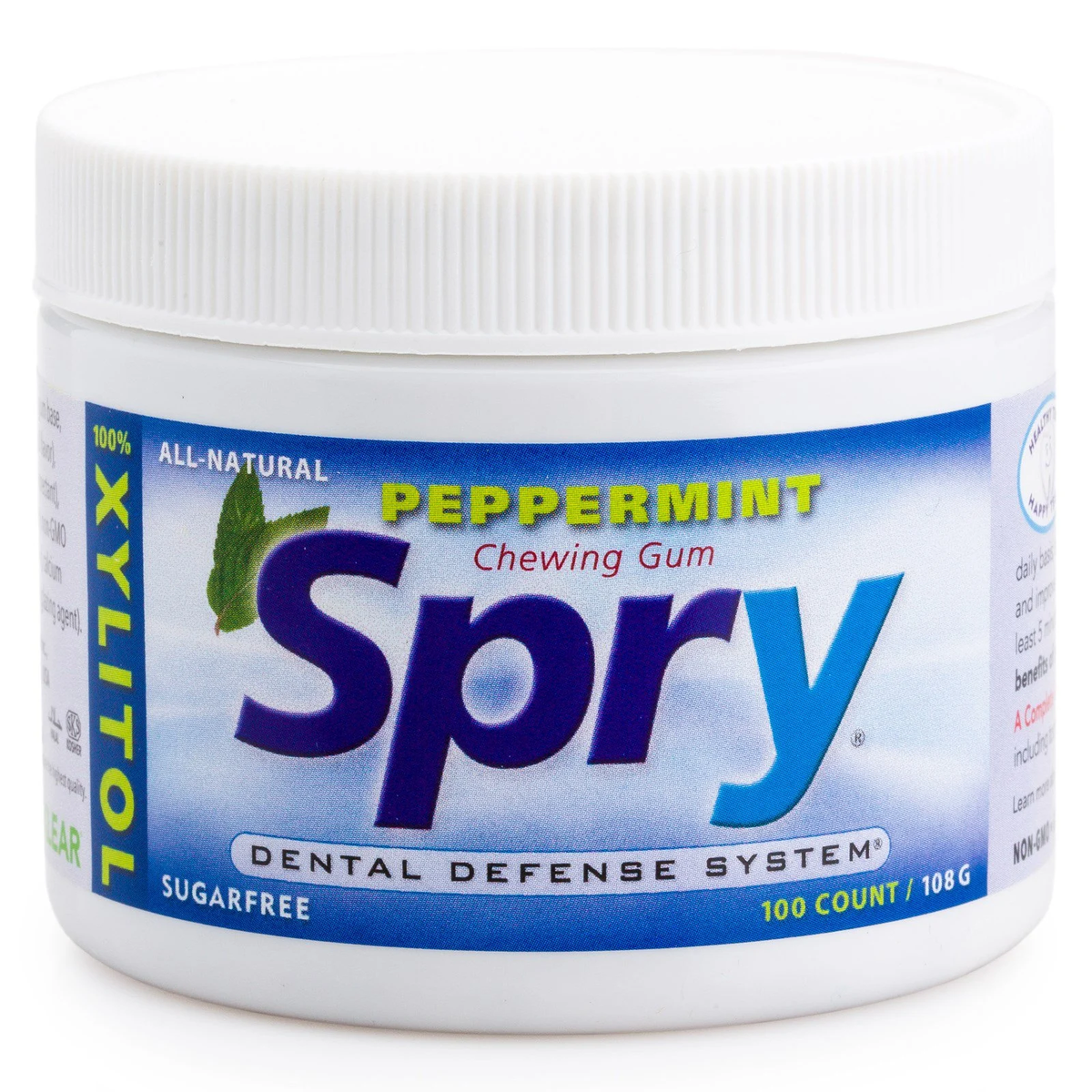 Spry Dental Spry Xylitol Sweetened Sugar-Free Chewing Gum Peppermint Tub x 100 Pieces