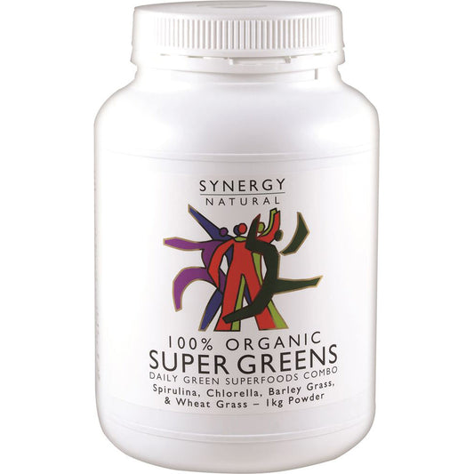 Synergy Natural Organic Super Greens (Spirulina Chlorella Barley Grass & Wheat Grass) Powder 1kg