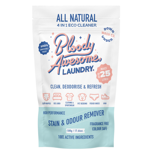 Downunder Wash Co DOWNUNDER WASH CO. BLOODY AWESOME LAUNDRY STAIN & ODOUR REMOVER FRAGRANCE FREE 500G