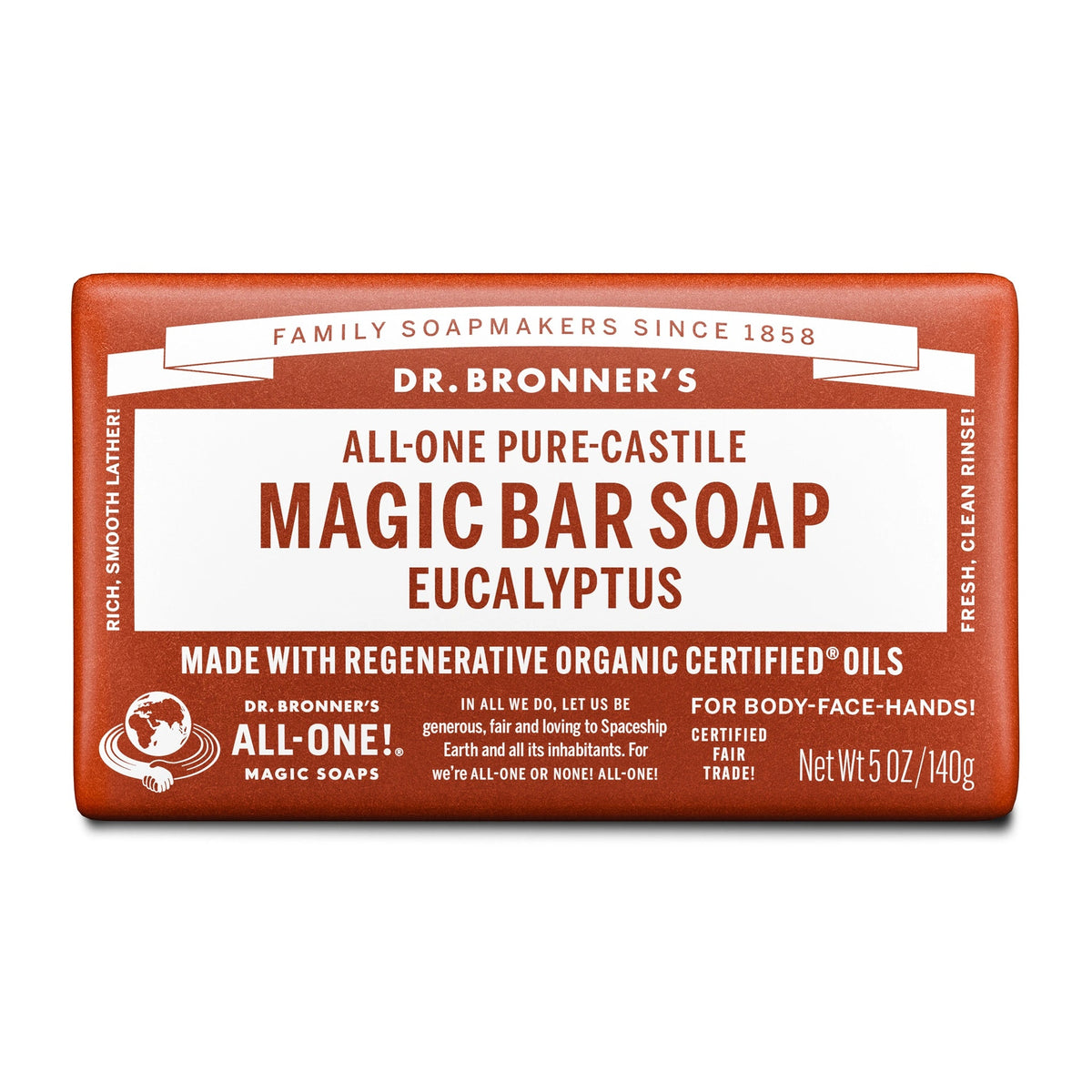 Dr Bronners DR. BRONNERS ALL-ONE PURE-CASTILE MAGIC BAR SOAP EUCALYPTUS 140G