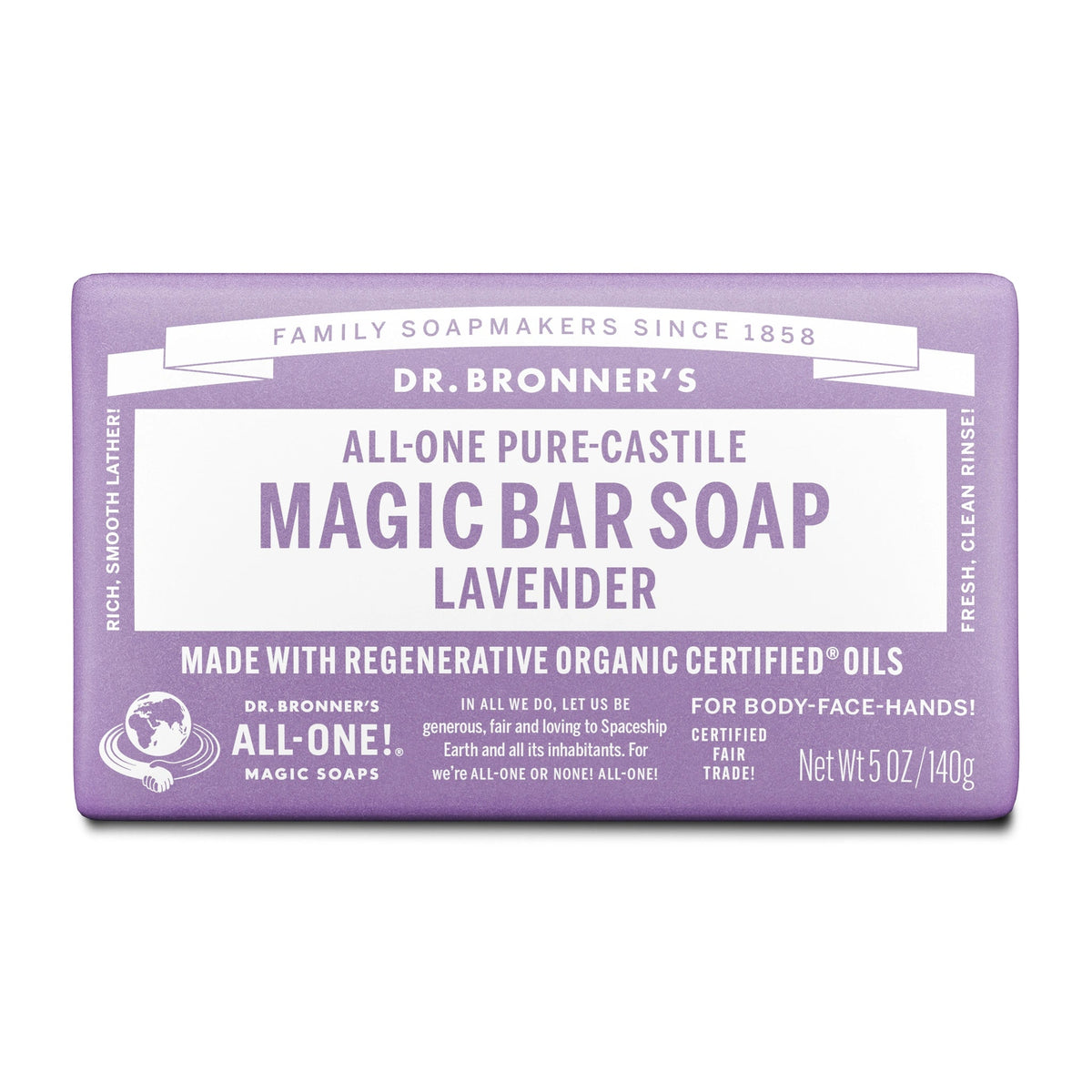 Dr Bronners DR. BRONNERS ALL-ONE PURE-CASTILE MAGIC BAR SOAP LAVENDER 140G