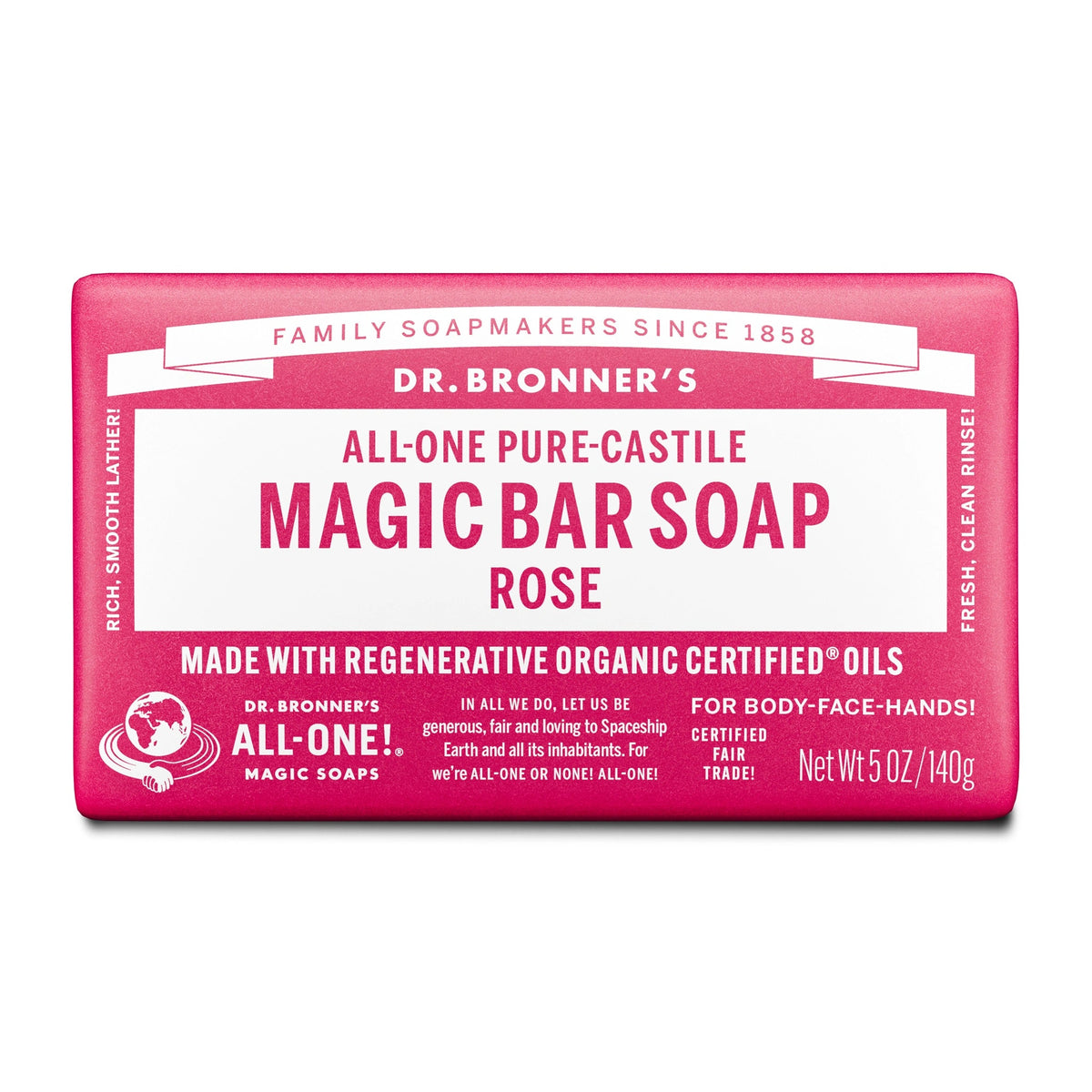 Dr Bronners DR. BRONNERS ALL-ONE PURE-CASTILE MAGIC BAR SOAP ROSE 140G