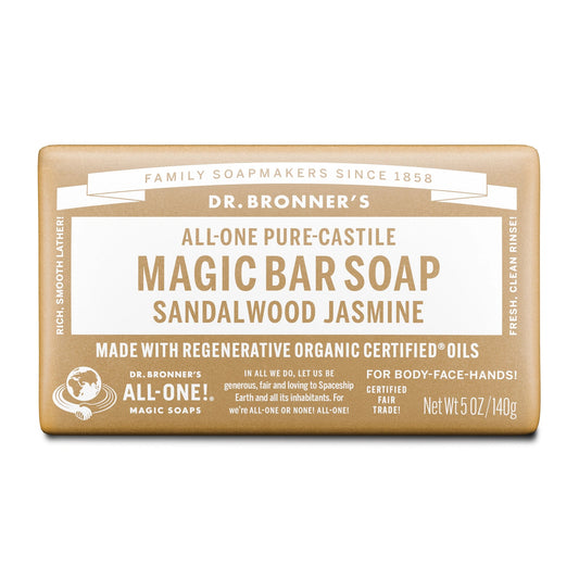 Dr Bronners DR. BRONNERS ALL-ONE PURE-CASTILE MAGIC BAR SOAP SANDALWOOD JASMINE 140G