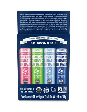 Dr Bronners Dr. Bronners Organic Lip Balm 4g x 4 Pack (contains: Cherry Blossom Lemon Lime Naked & Peppermint)