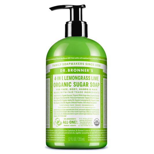 Dr Bronners Dr. Bronners Organic Sugar Soap 4-in-1 Lemongrass Lime (Pump) 355ml