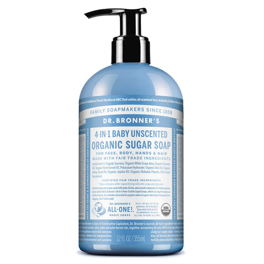 Dr Bronners Dr. Bronners Organic Sugar Soap 4-in-1 Unscented (Baby) (Pump) 355ml